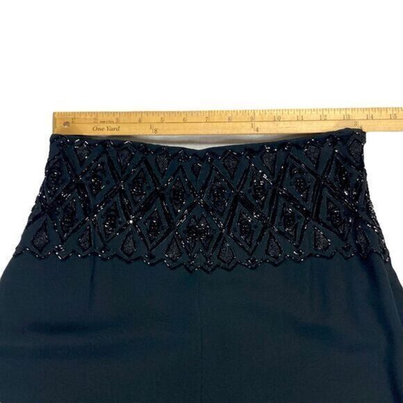 Badgley Mischka Straight Leg Pants Womens 10 Black Side Zip Sequin Waist Trouser - Picture 8 of 14